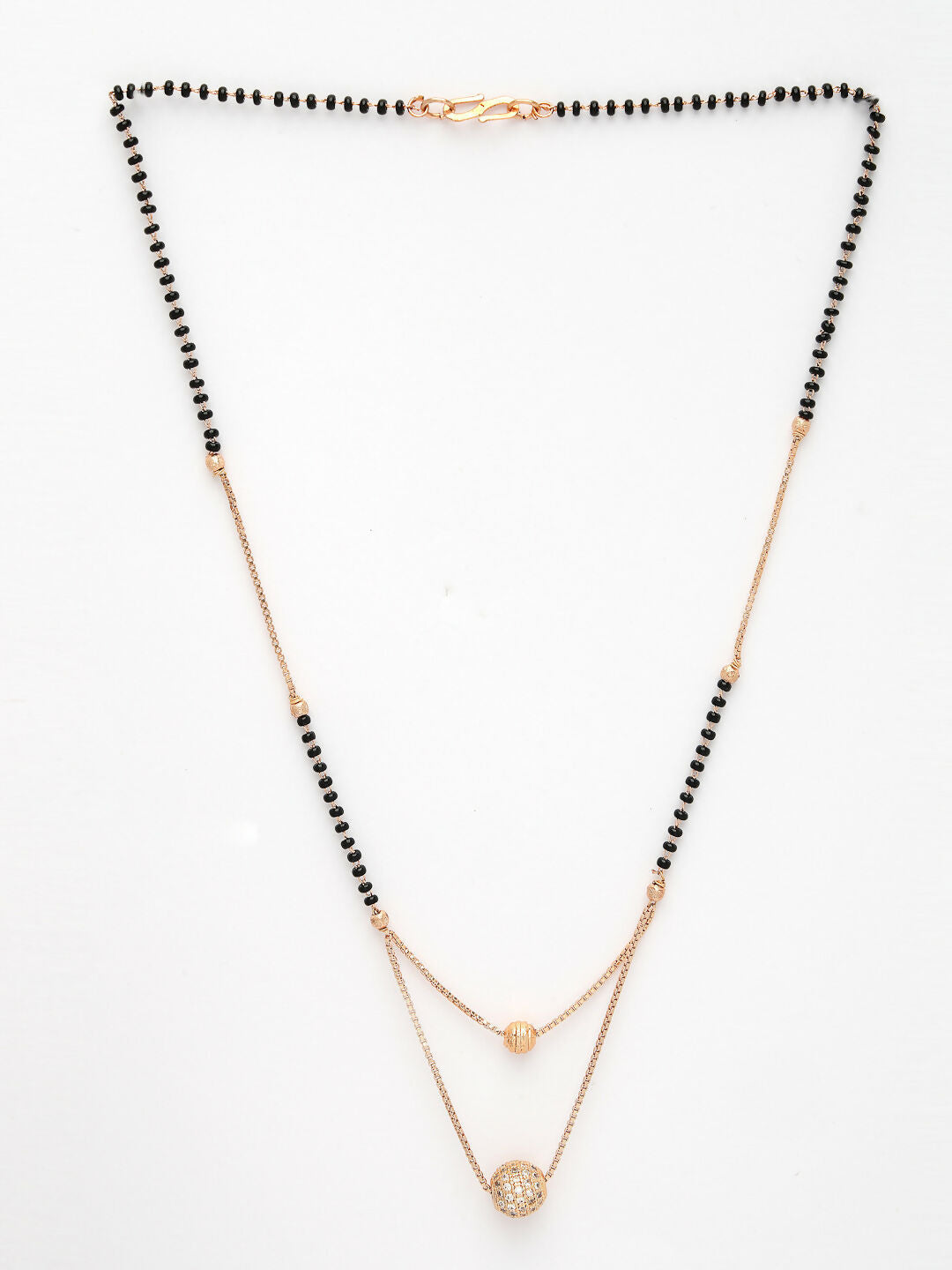NVR Women's Rose Gold CZ Stone-Studded & Beaded Layered Mangalsutra | Swadesiicart