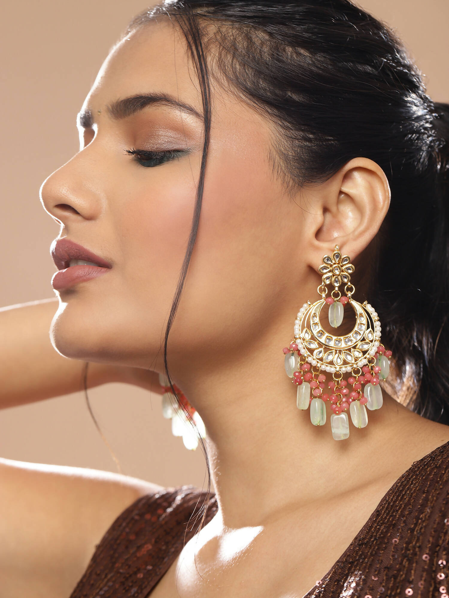 Gold-Toned Red Contemporary Gold-Polished Chandbalis Earrings - Ruby Raang | Swadesiicart