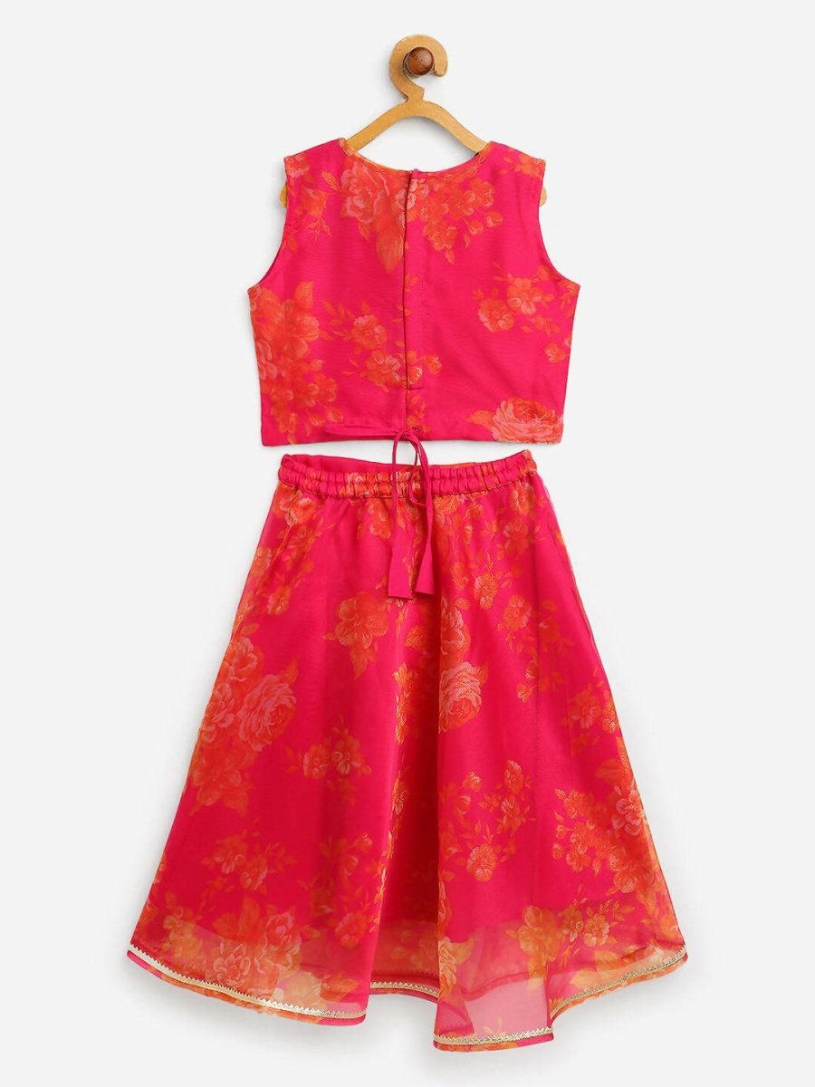 Ahalyaa Pink Organza Digital Print Kids Lehenga Choli For Girls | Swadesiicart