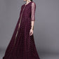 Ahalyaa Women Burgundy Polka Dots Fit & Flare Maxi Ethnic Dress | Swadesiicart