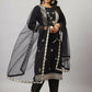 Juniper Women's Black Chinnon Solid Embroidered Kurta Set | Swadesiicart