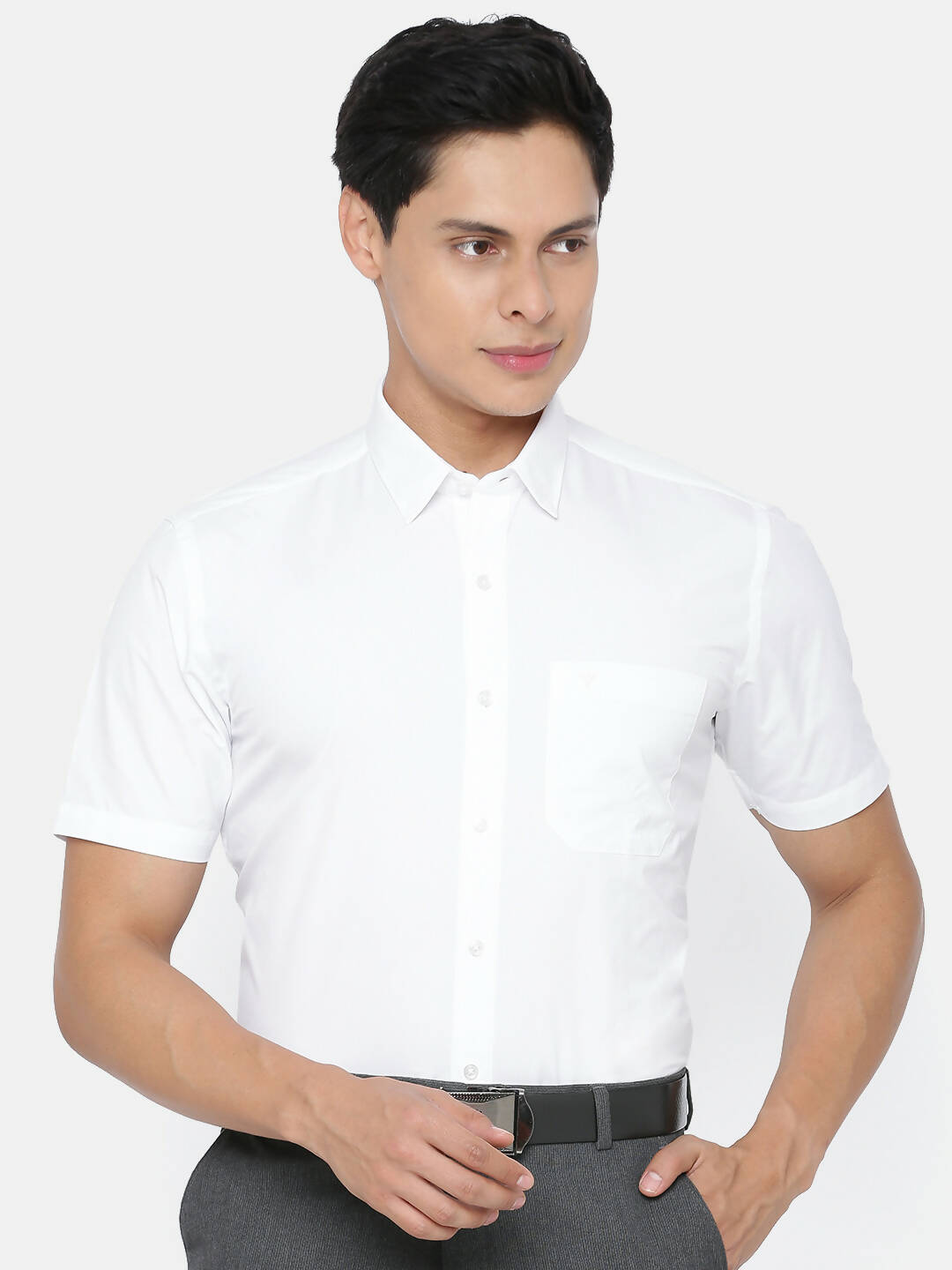 Ramraj Cotton Mens Half Sleeve Formal 100 % Cotton White Shirt | Swadesiicart