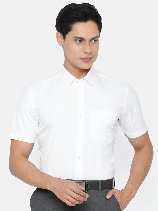 Ramraj Cotton Mens Half Sleeve Formal 100 % Cotton White Shirt | Swadesiicart