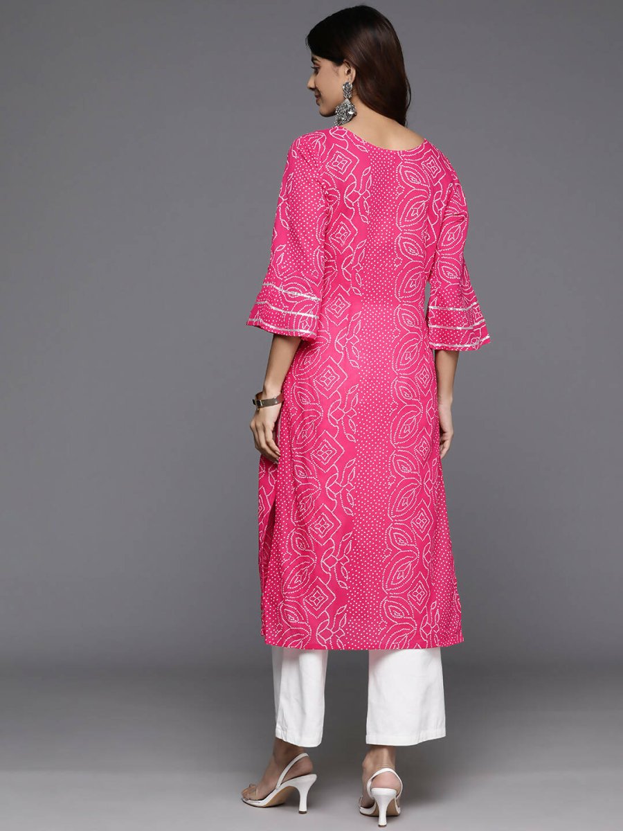 Ahalyaa Women Beige Floral Printed Regular Gotta Patti Kurta - Pink | Swadesiicart
