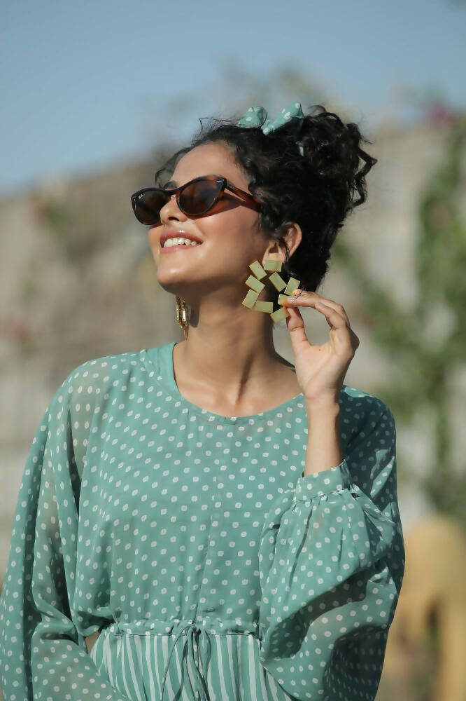 Juniper Women Sagegreen Georgette Bandhani High-Low Tunic | Swadesiicart