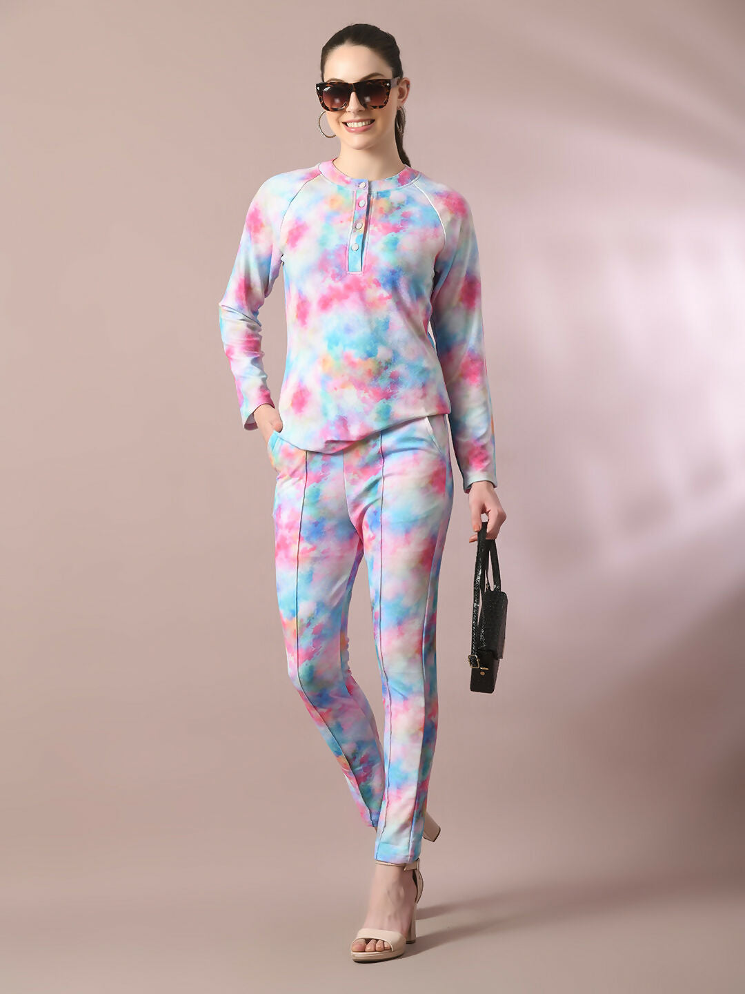 Myshka Women's Multi Printed Round Neck Party Top With Trousers Co-ord set - Swadesiicart