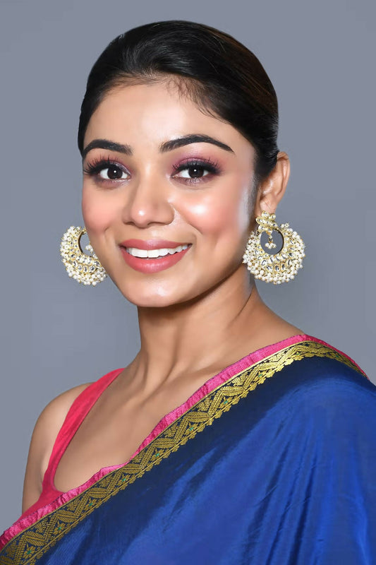 Joban Fashion Women Kundan Pearl Golden White Earrings - Swadesiicart