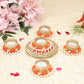Tied Ribbons Set of 5 Orange & Gold-Toned Tealight Candle Holder | Swadesiicart