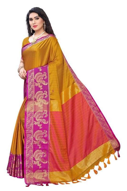 Vamika Banarasi Jacquard Weaving Mustard Saree (DHONI MUSTARD) | Swadesiicart