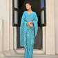 Vishnu Weaves Women's Firozi Handloom Raw Silk Saree with Blouse - Swadesiicart