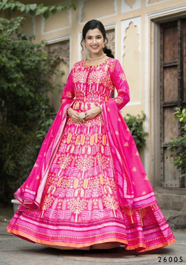 Wedding Designer Pink Soft Dola Silk Anarkali suit with Dupatta - Samanta - Swadesiicart