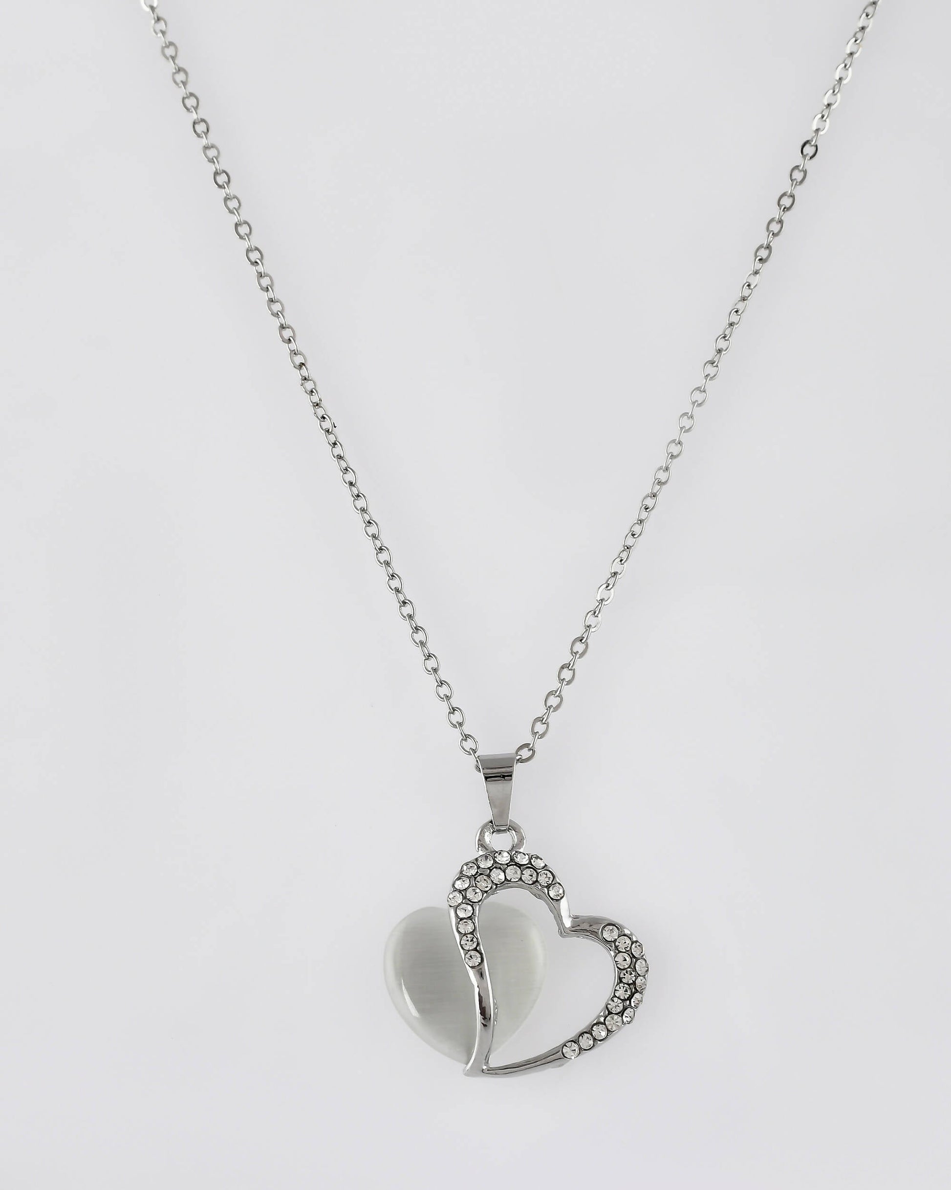 VOJ Women Stainless Steel Sliver-Plated Beads Chain with Double Heart-Shape Pendant - Swadesiicart