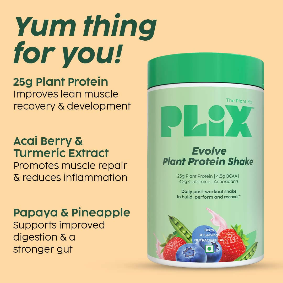 PLIX The Plant Fix Evolve Plant Protein Shake Powder - Mixed Berry | Swadesiicart