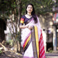White Cotton Crepe Printed Saree with Unstitched Blouse - Hiral Fashion | Swadesiicart