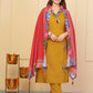 Mustered Viscose Chanderi Embroidered Stitched Suit With Dupatta - Tanisha | Swadesiicart