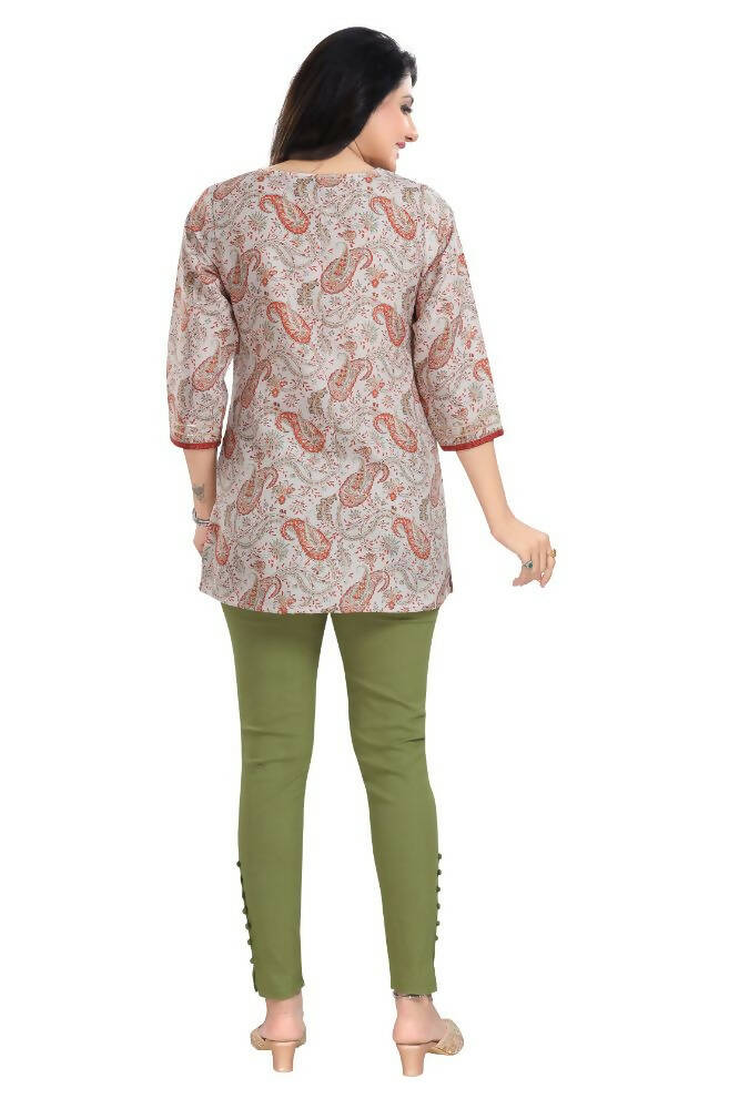 Snehal Creations Charming Cream Rayon Short Kurti Tunic Top - Swadesiicart