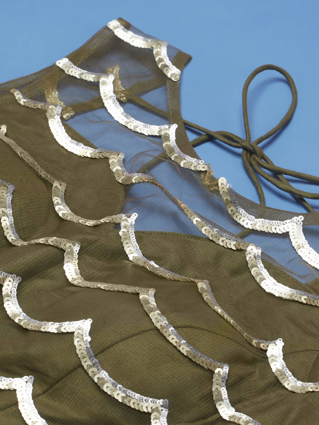 House of Panchhi Lime Green Net Embroideried Round Sequins Lehenga | Swadesiicart
