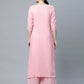 Ahalyaa Women's Baby Pink Pure Cotton Printed Kurta Palazzo Set | Swadesiicart