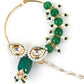 Gold-Polished White Green Kundan Studded Beaded Chain Nose Pin - Ruby Raang | Swadesiicart