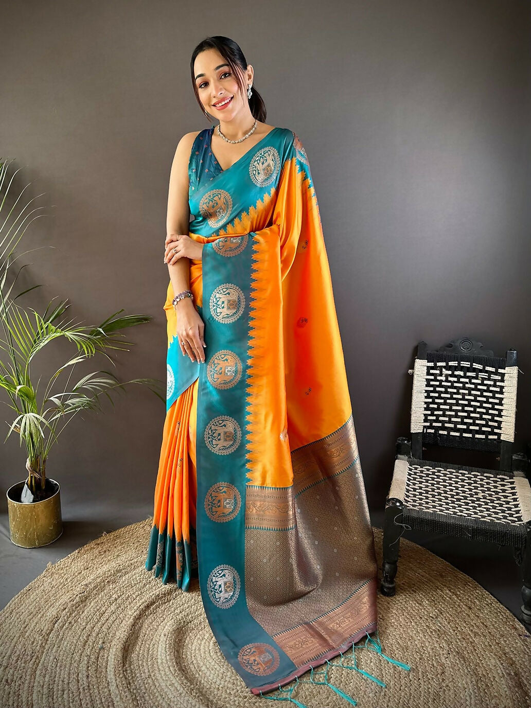 Joban Fashion Teal Butti Banarasi Silk Sarees | Swadesiicart