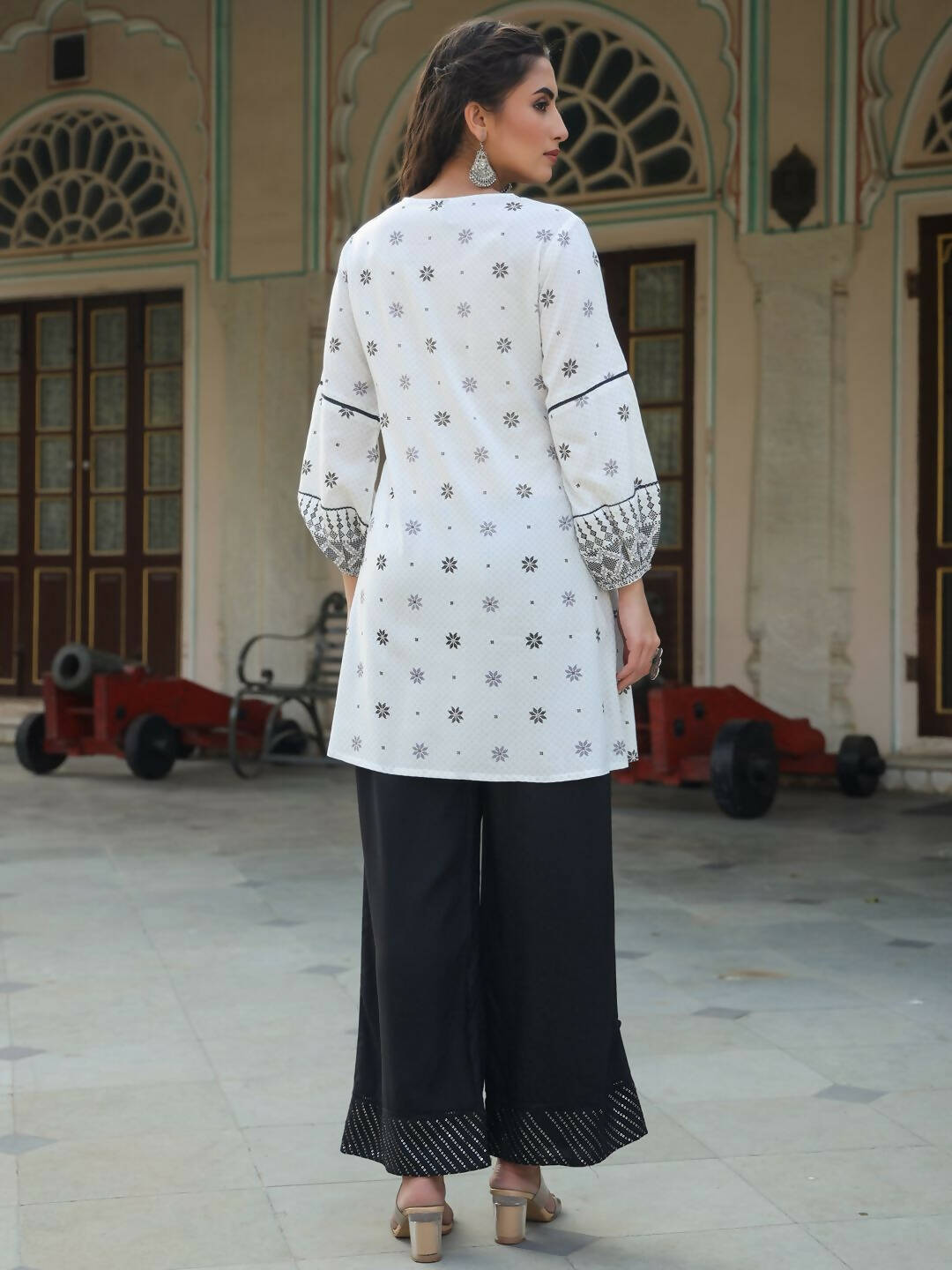 Juniper Women's White Rayon Staple Printed Straight Clothing Set | Swadesiicart