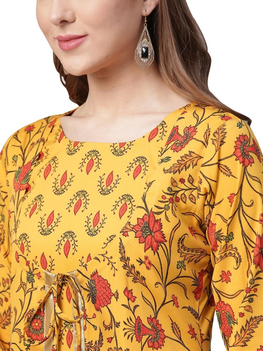 Ahalyaa Women's Mustard Crepe Digital Printed Kurta | Swadesiicart