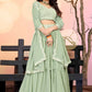 Jyoti Fashion Sea Green Two Tier Crush Georgette Lehenga Choli with Dupatta | Swadesiicart
