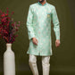 Raivat Ethnic Banarasi Jacquard Embroidery Semi Indo Western Sherwani In Pista Green Colour | Swadesiicart
