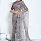Brown Net Sequence Embroidered Festive Saree - Nimaya Denzy