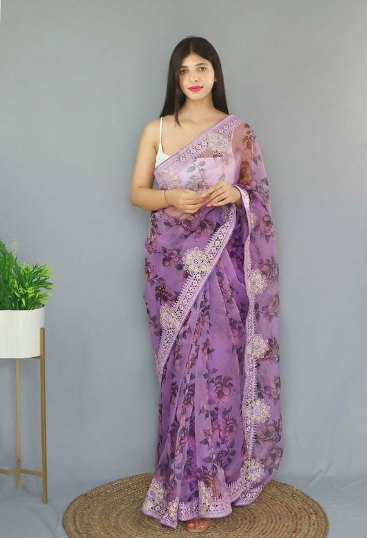 Vamsee Man Mohini Purple Organza Saree - Swadesiicart