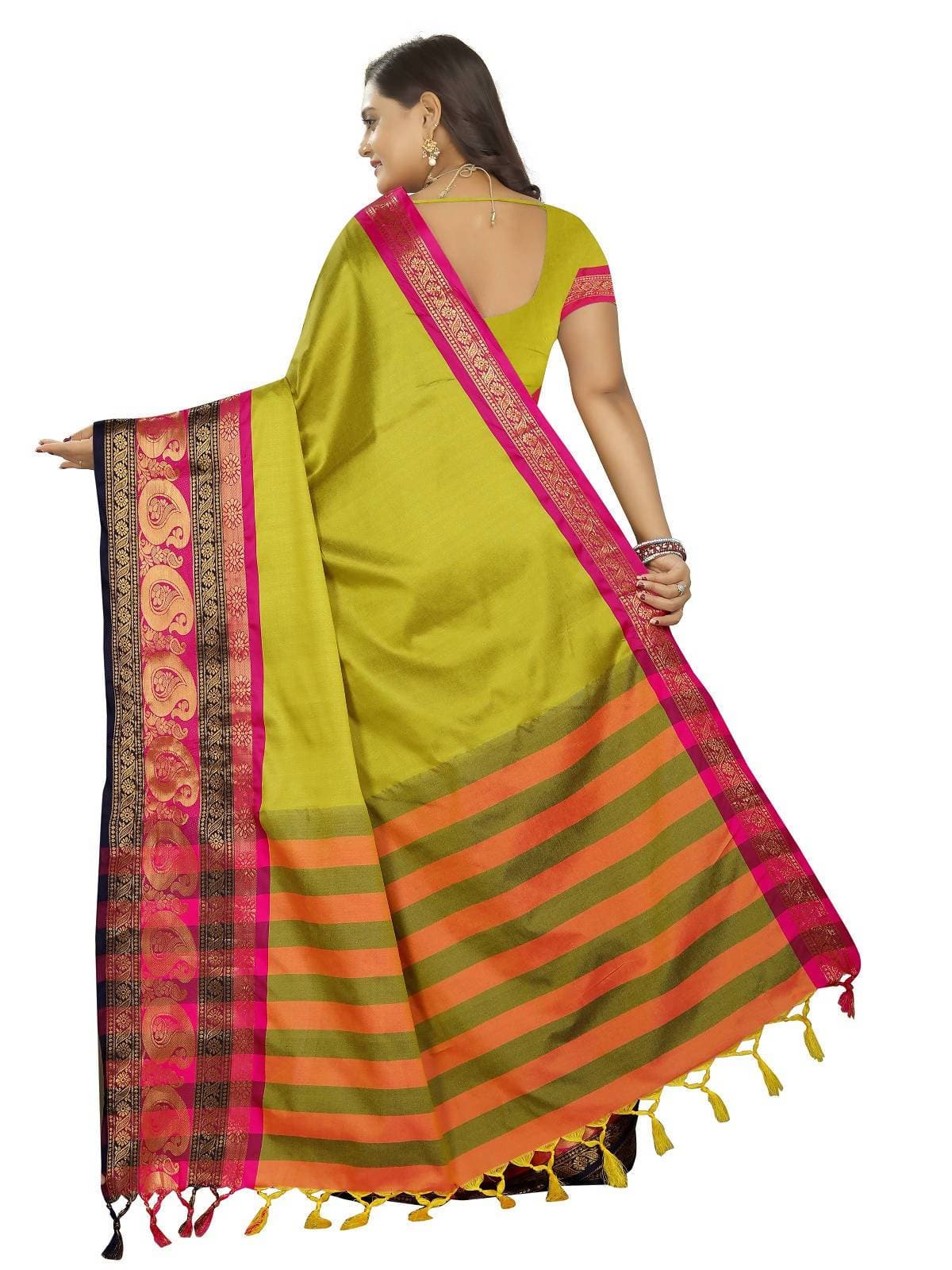 Vamika Banarasi Silk Mehandi Green Weaving Saree | Swadesiicart