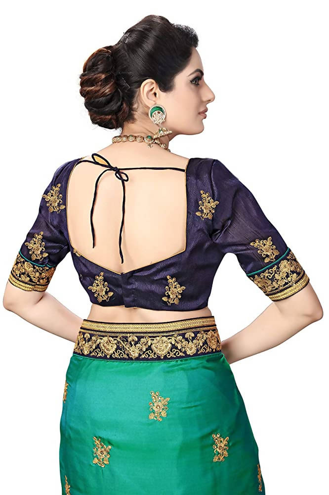 Sarvadarshi Fashion Women's Blue Barfi Silk Heavy lace Embroidery work Saree With blouse piece | Swadesiicart