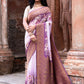 Joban Fashion Dark And Light Lilac Crepe Chiffon Pure Handloom Banarasi Silk Saree | Swadesiicart