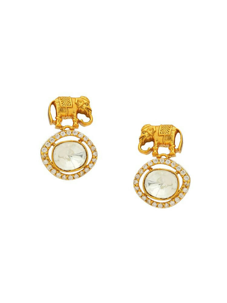 Elephant Studs with Kundan Drops - Ruby Raang | Swadesiicart