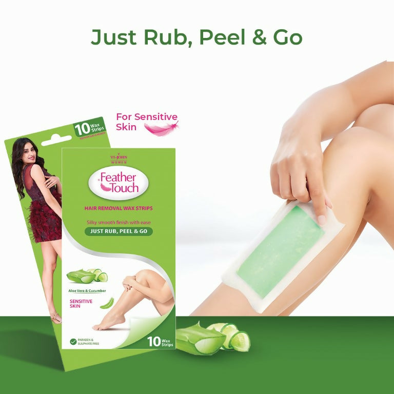 VI-JOHN Feather Touch Cucumber & Alevera Hair Removal Wax Strips for Dry Skin Praraben & Sulphate Free | Swadesiicart