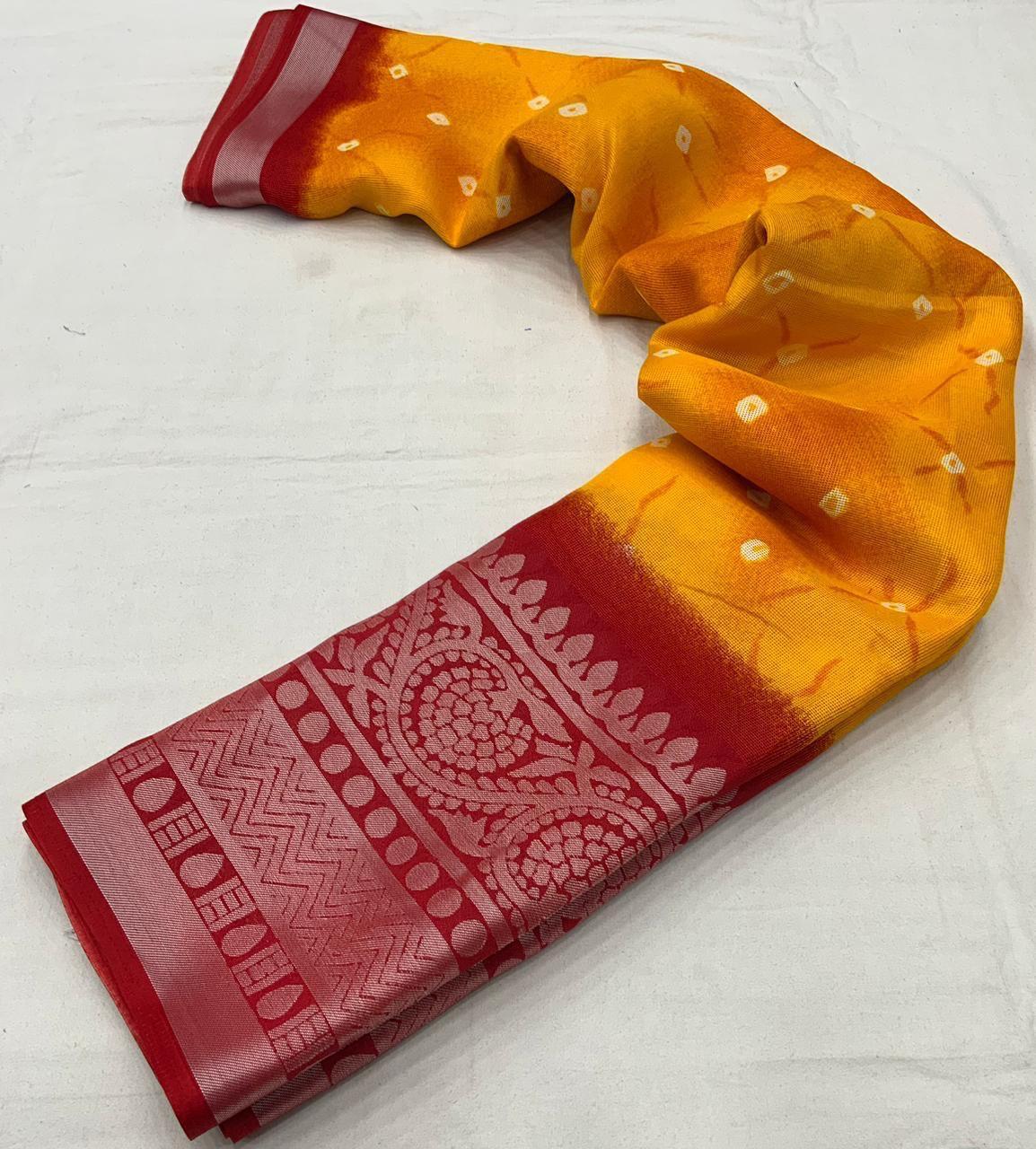Orange Jute Silk Ethnic Motifs Saree with Unstitched Blouse - Hiral Fashion | Swadesiicart