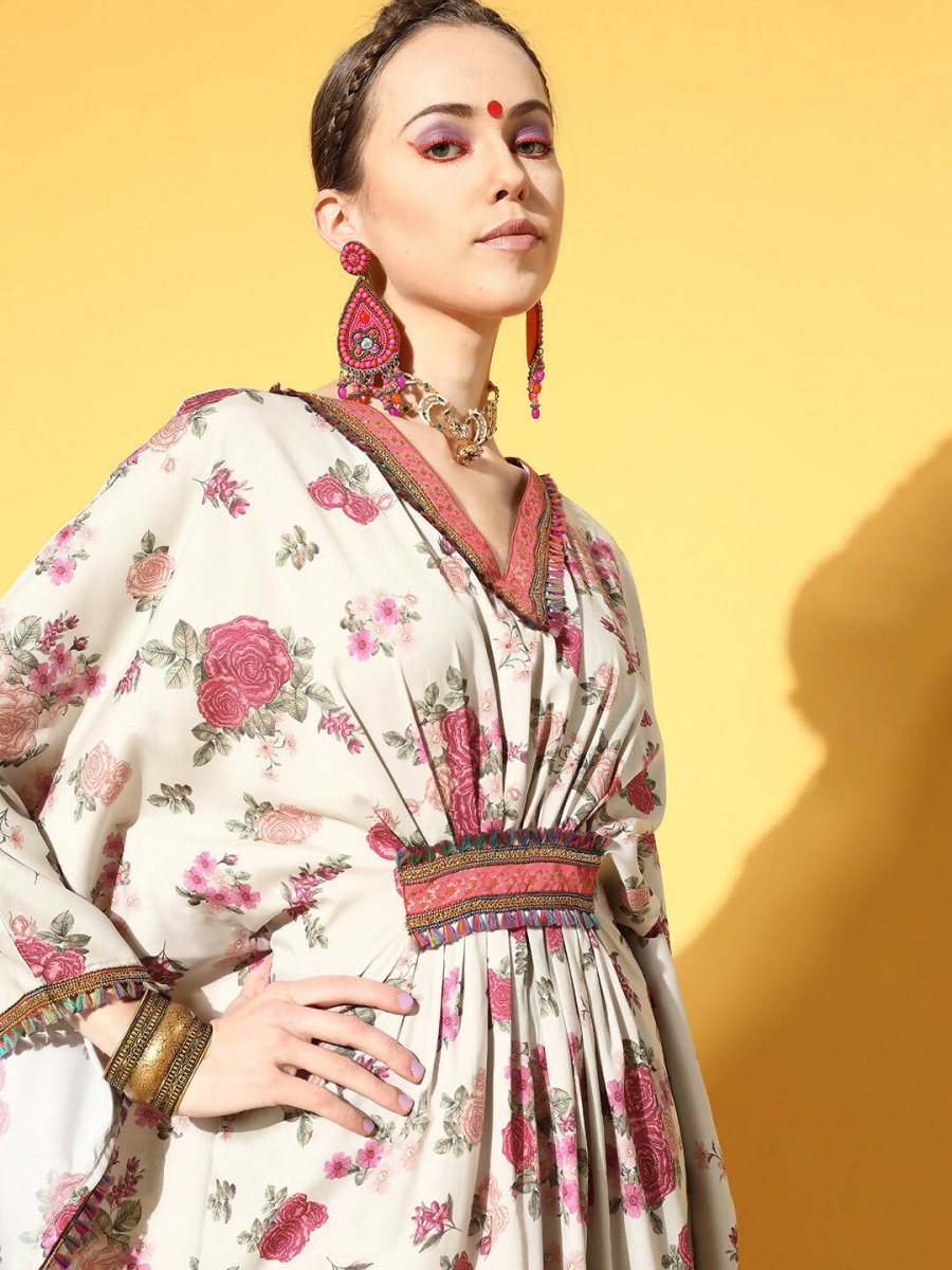 Ahalyaa Women Beige Colour Crepe Digital Printed Kurta Palazzo Set | Swadesiicart