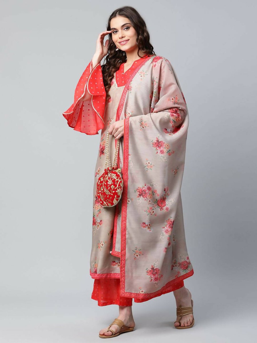 Ahalyaa Womens Chiku Chanderi Printed Kurta Palazzo Set | Swadesiicart