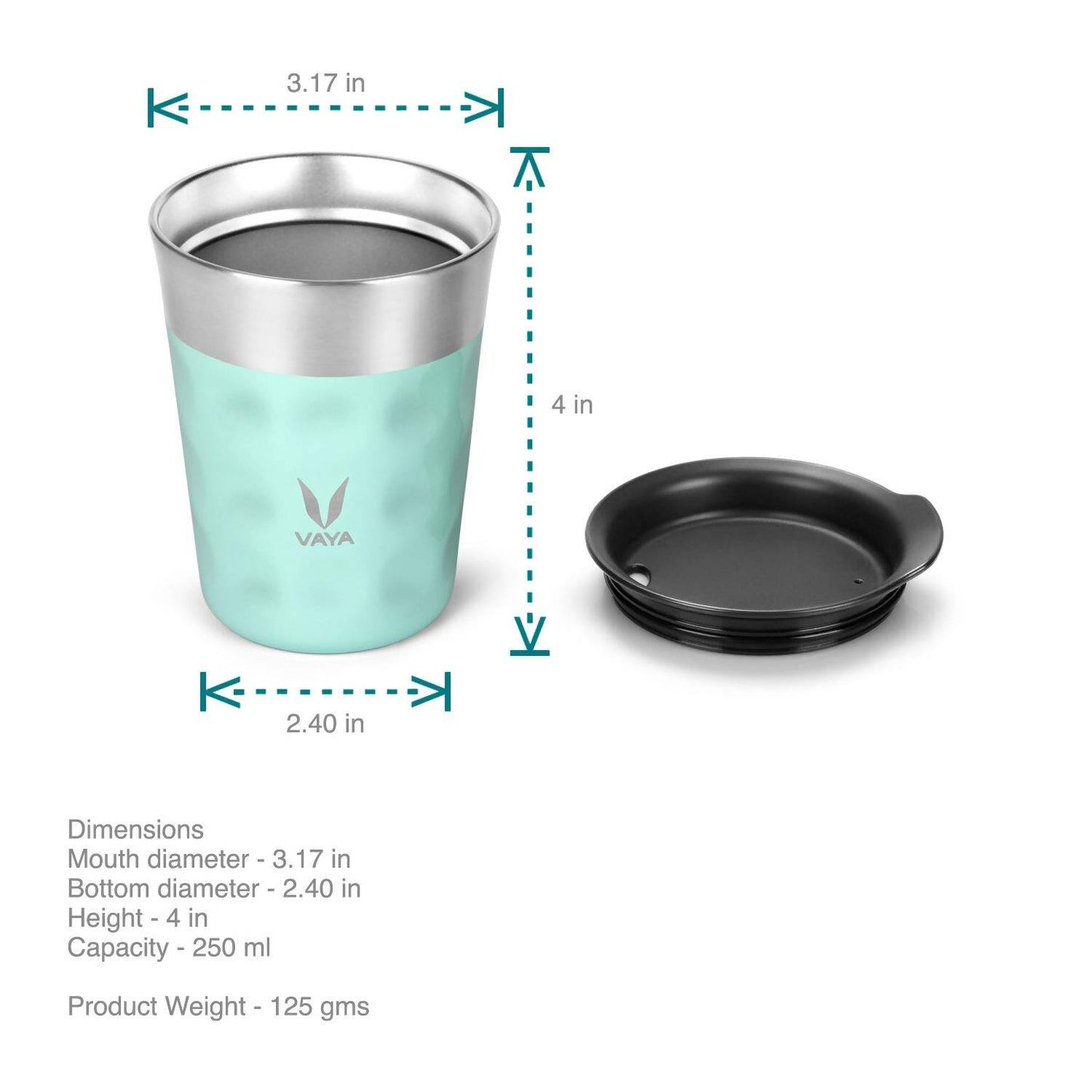 Vaya Popcup Insulated Coffee Mug Tumbler With Lid - 250 ml (Cool Cyan) | Swadesiicart