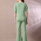 Myshka Women's Sea Green Solid Boat Neck Party Top With Trousers Co-ord set - Swadesiicart