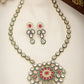 NVR Women's Red & Gold Kundan Studded Handcrafted Jewellery Set - Swadesiicart