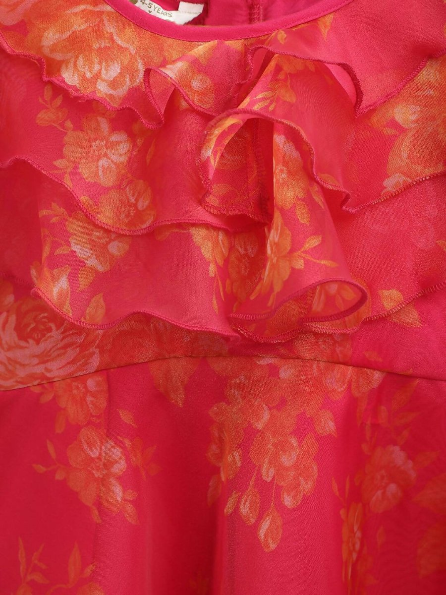 Ahalyaa Pink Organza Digital Print Kids Dress Kurta For Girls | Swadesiicart