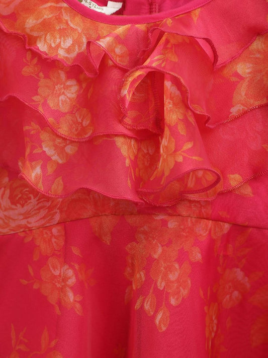 Ahalyaa Pink Organza Digital Print Kids Dress Kurta For Girls | Swadesiicart