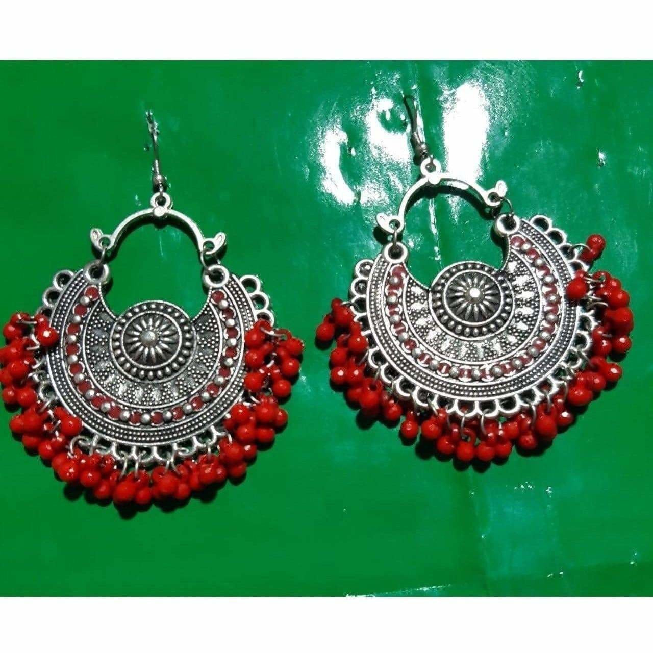 MS Fashion India Fancy Red Pearls Chandbali Earrings | Swadesiicart