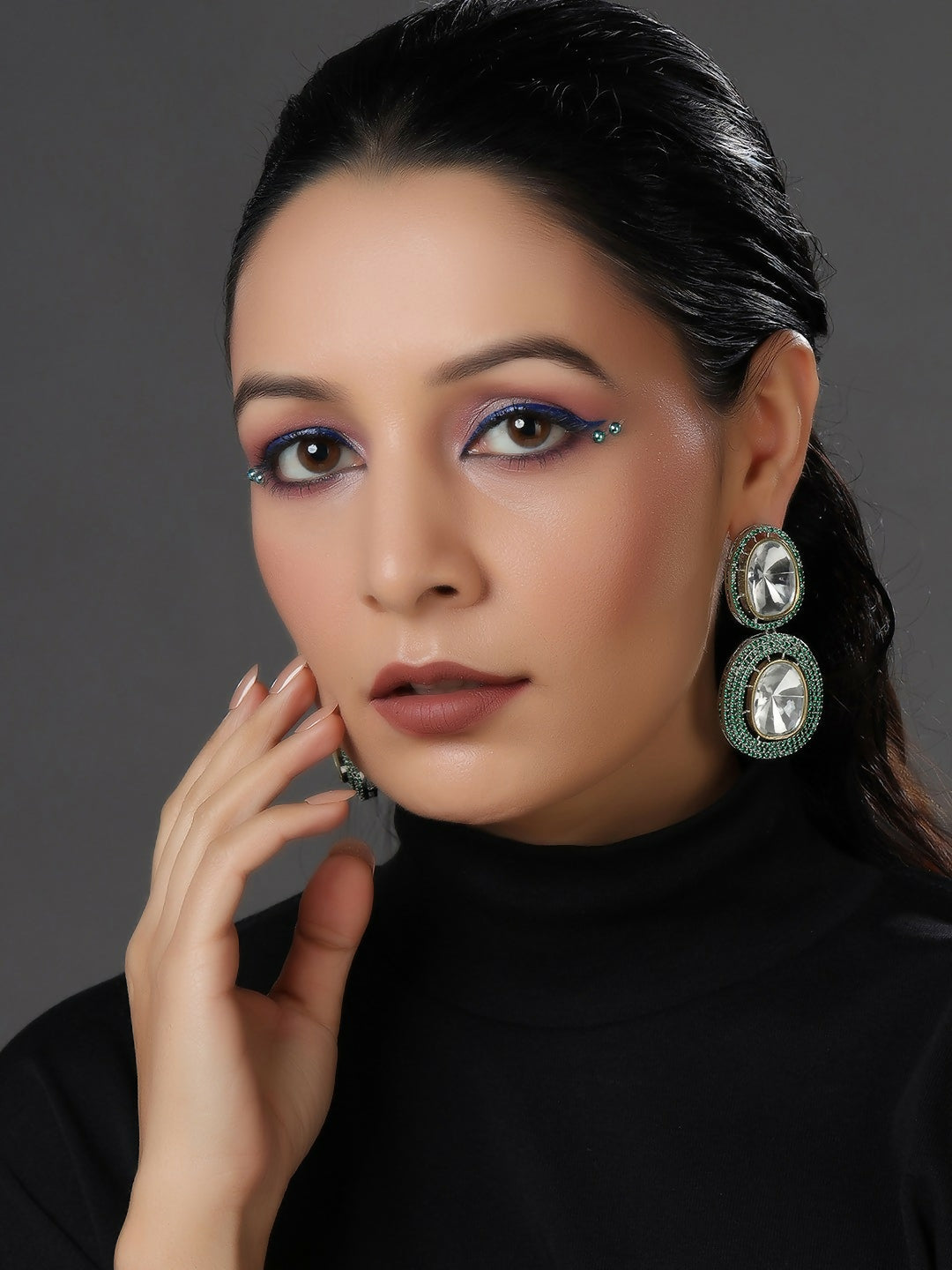 Green Dual Earrings- Ruby Raang | Swadesiicart