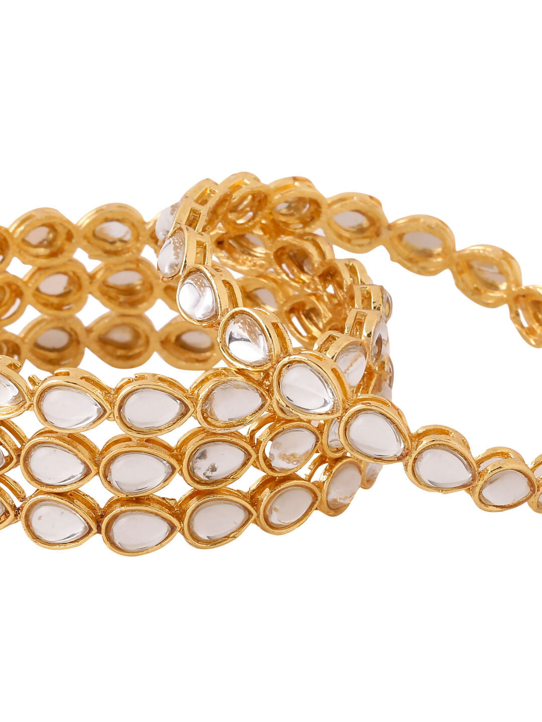 NVR Women's Set of 2 Gold-Polished Kundan Studded Traditional Bangles - Swadesiicart