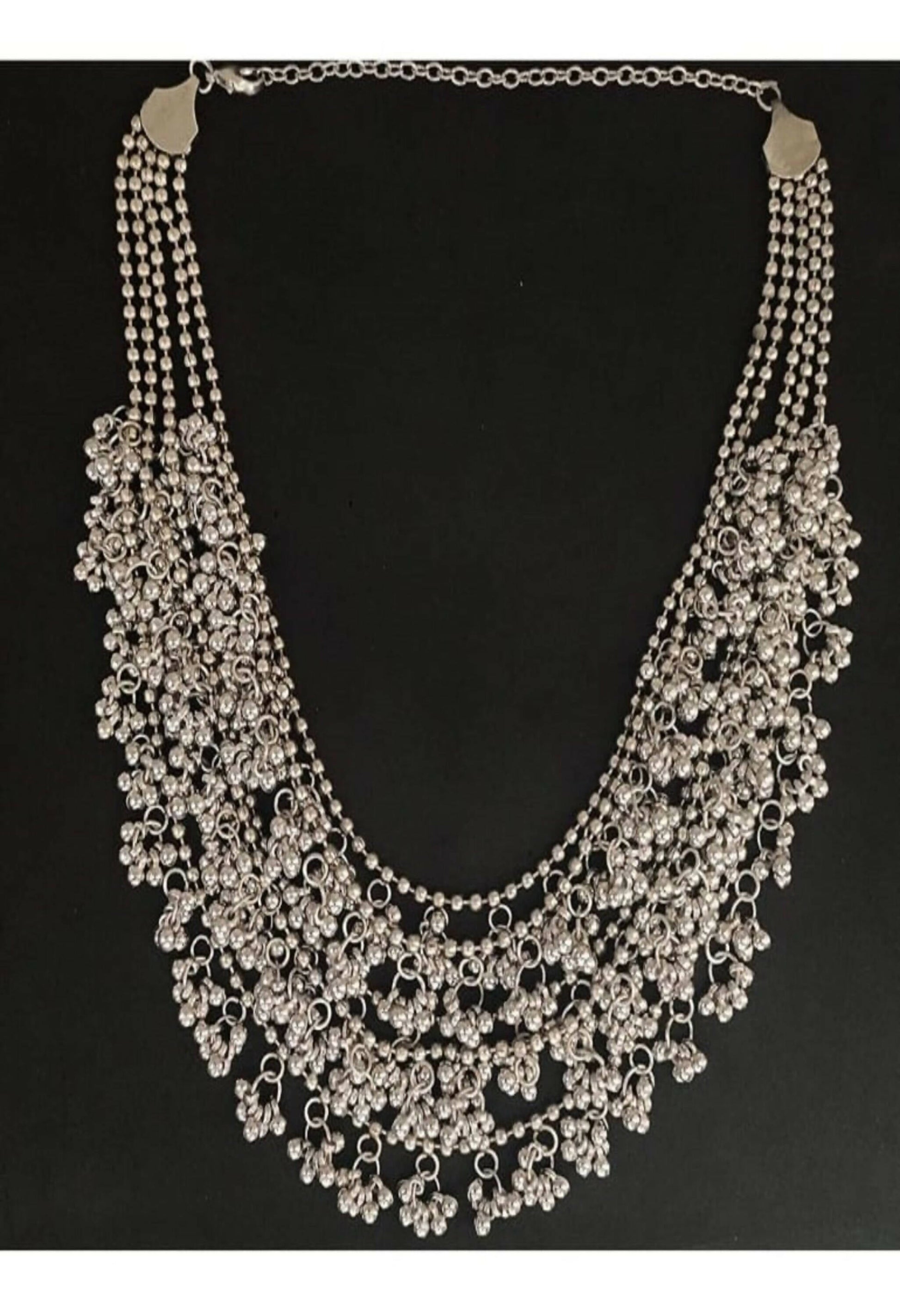 Mominos Fashion Johar Kamal Oxidised Silver-Plated Brass Finish Ghungroo Necklace with Earrings For Women - Mominos Fashion
