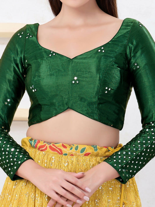 Joban Fashion Bottle-Green Gajji Silk Elbow Sleeveless Back Open Blouse - Swadesiicart