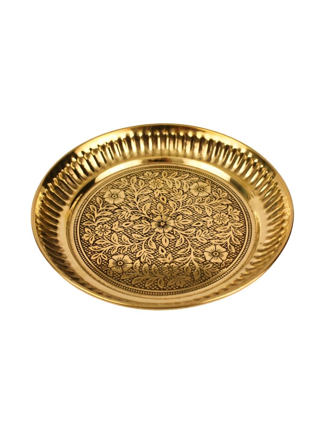 Spillbox Gold-Toned Brass Textured Thali Pooja Essential | Swadesiicart