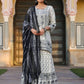 Juniper Women's Off White Rayon Floral Placement Kurta With Sharara And Dupatta Set | Swadesiicart